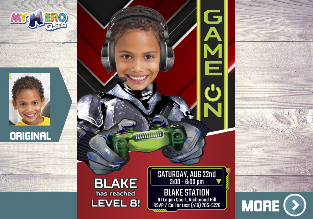 Video Gamers photo Invitation. Custom Game On Birthday Invitation. Video Games Battle Party. Gamers Party. 433B