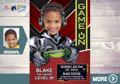 Video Gamers photo Invitation. Custom Game On Birthday Invitation. Video Games Battle Party. Gamers Party. 433B
