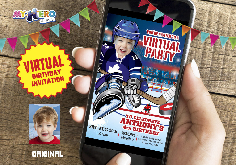 Hockey Virtual Birthday Invitation, Hockey Virtual Party, Hockey Online Party, Hockey Digital, Hockey Virtual theme Party. 308CV