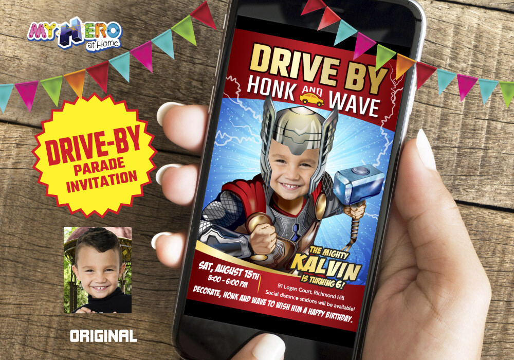 Thor Drive-By Party Invitation, Thor Drive-By Birthday, Thor Virtual Party, Thor Birthday Parade, Avengers Party Parade. 154DB