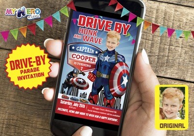 Captain America Drive By Birthday, Captain America Birthday Parade, Captain America Drive-By Party, Captain America Driveway Party. 075DB