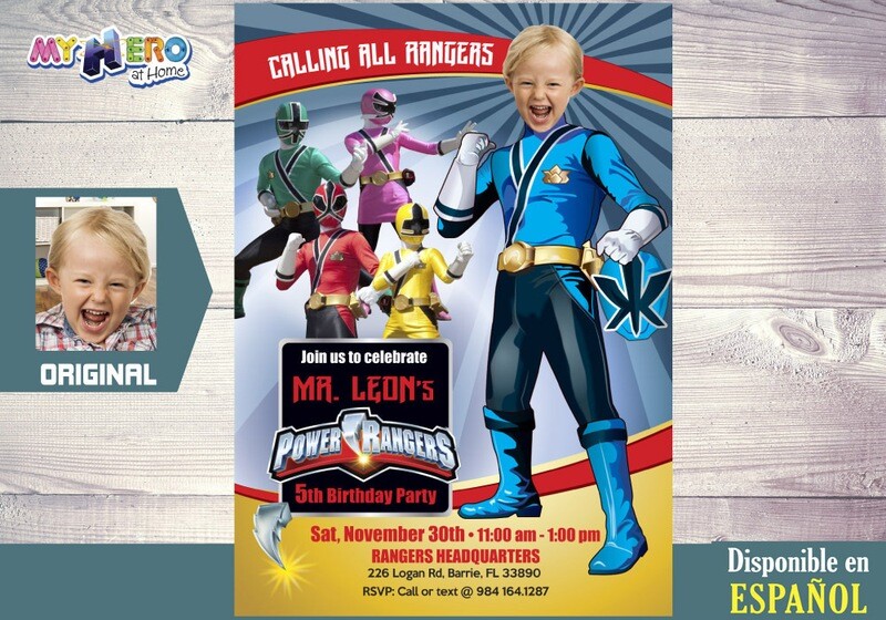Power Rangers Invitación de Cumpleaños. Fiesta temática Power Rangers. Power Rangers Azul. 395SP