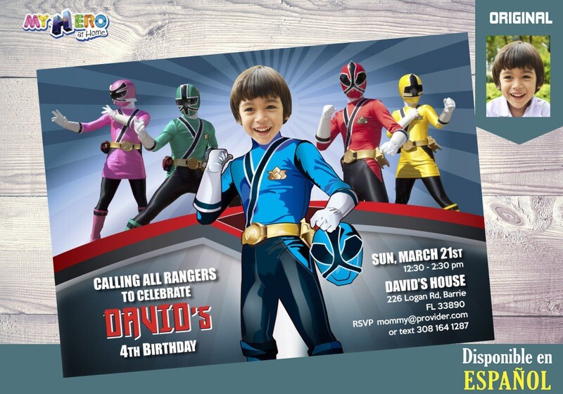 Power Rangers Invitación de Cumpleaños. Fiesta temática Power Rangers. Power Rangers Azul. 216SP