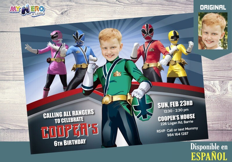 Power Rangers Invitación de Cumpleaños. Fiesta temática Power Rangers. Power Rangers Verde. 414SP