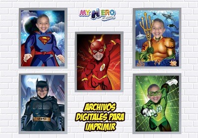 Afiches Personalizados de Batman, Superman, Flash, Aquaman y Linterna Verde. Decoración Liga de la Justicia. Afiches de Superhéroes. 463SP