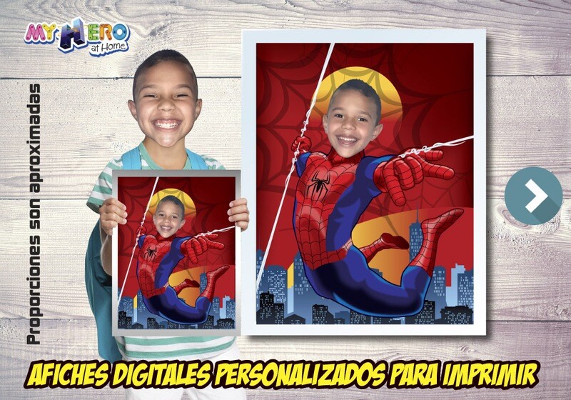 Afiche Personalizado de Spider-Man. Convierta a su niño en el Hombre Araña para protagonizar su Afiche. Decoración Spider-Man. 470SP