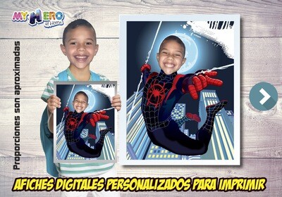Afiche Personalizado de Spider-Verse  Convierta a su niño en Miles Morales para su Afiche de Spider-Verse. Decoración Spider-Verse. 471SP