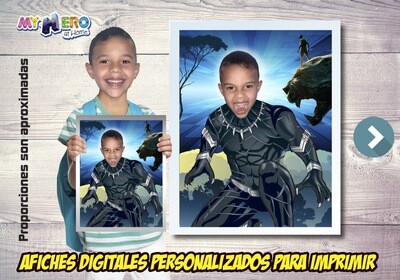 Afiche Personalizado de Black Panther  Convierta a su niño en la Pantera Negra para protagonizar su Afiche. Decoración Black Panther. 472SP