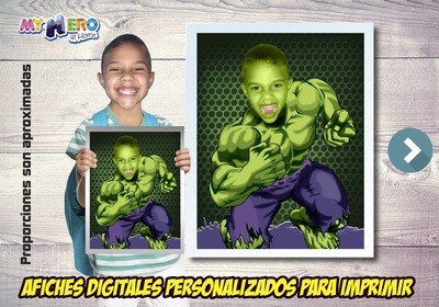Afiche Personalizado de Hulk. Convierta a su niño en Hulk para protagonizar su Afiche de Hulk. Decoración Hulk. 473SP
