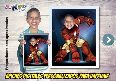 Afiche Personalizado de Iron-Man. Convierta a su niño en Iron-Man para protagonizar su Afiche de Iron-Man. Decoración Iron-Man. 474SP