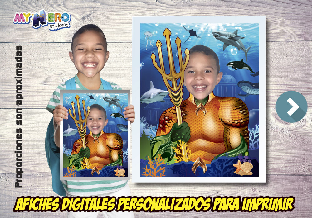 Afiche Personalizado de Aquaman.  Convierta a su niño en Aquaman para protagonizar su Afiche de Aquaman. Decoración Aquaman. 479SP