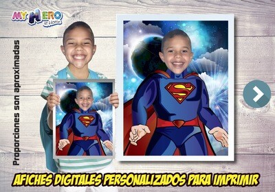Afiche Personalizado de Superman  Convierta a su niño en Superman para protagonizar su Afiche de Superman. Decoración Superman. 478SP