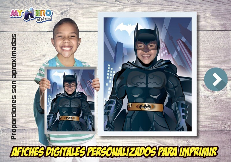 Afiche Personalizado de Batman.  Convierta a su niño en Batman para protagonizar su Afiche de Batman. Decoración Batman. 480SP