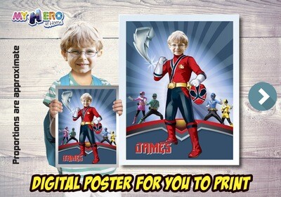 Power Rangers Poster with photo. Power Rangers Decoration. Power Rangers Fans. Power Rangers Gifts. Red Power Ranger Poster. 489