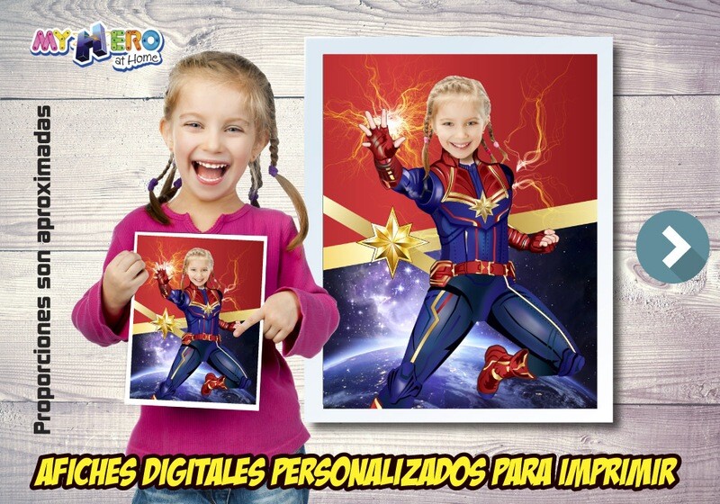 Afiche Personalizado de la Capitana Marvel, Decoración Capitana Marvel, Afiche Capitana Marvel. Fiesta Capitana Marvel. 501SP
