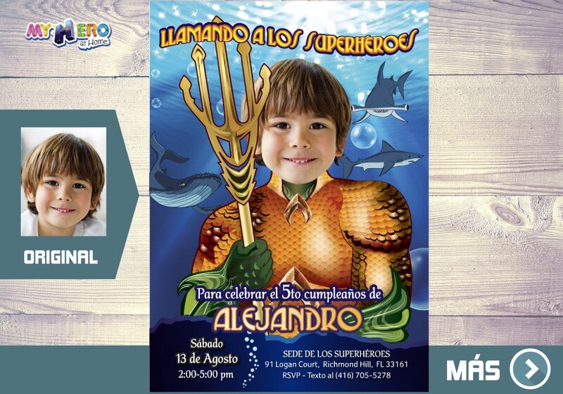 Aquaman Invitacion de Cumpleanos, Fiesta tema Aquaman, Invitacion de Aquaman, Cumple tema Aquaman. 188SP