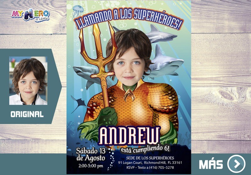 Invitacion de Cumpleanos Aquaman, Fiesta tematica Aquaman, Invitacion Digital  Aquaman, Cumple Aquaman. 194SP