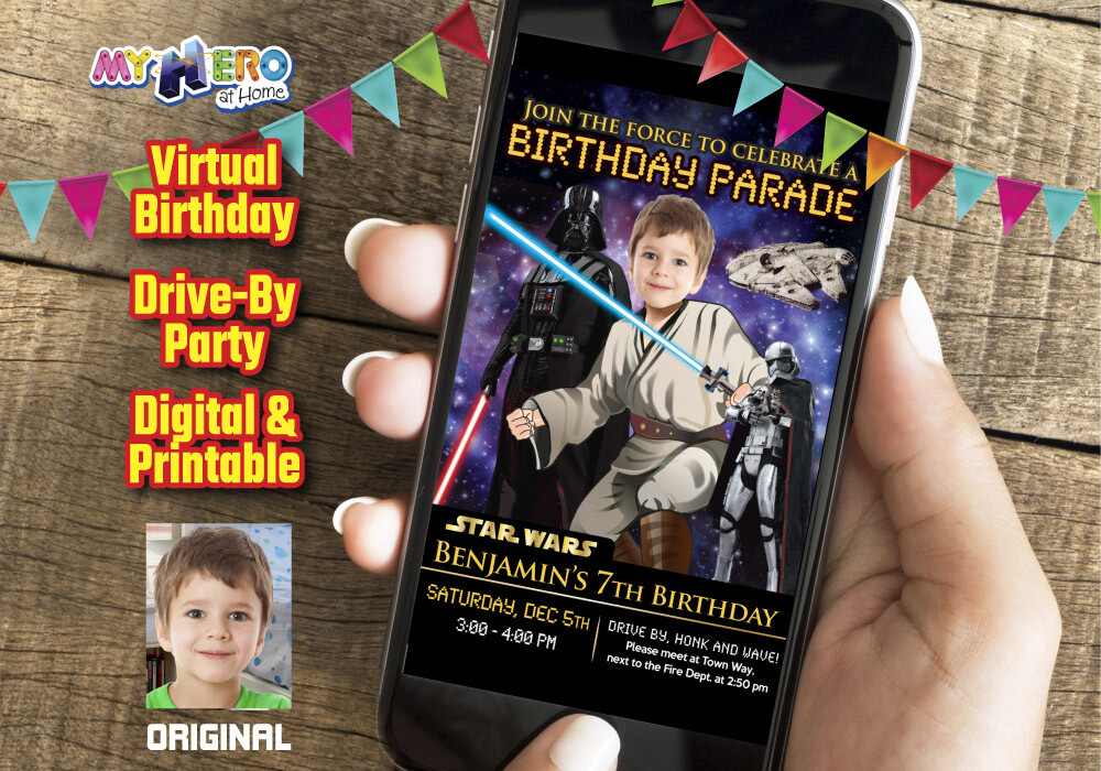Star Wars Birthday Parade, Star Wars Drive By Birthday, Star Wars Digital Invitation, Jedi Virtual Party, Star Wars Virtual Birthday. 214DB