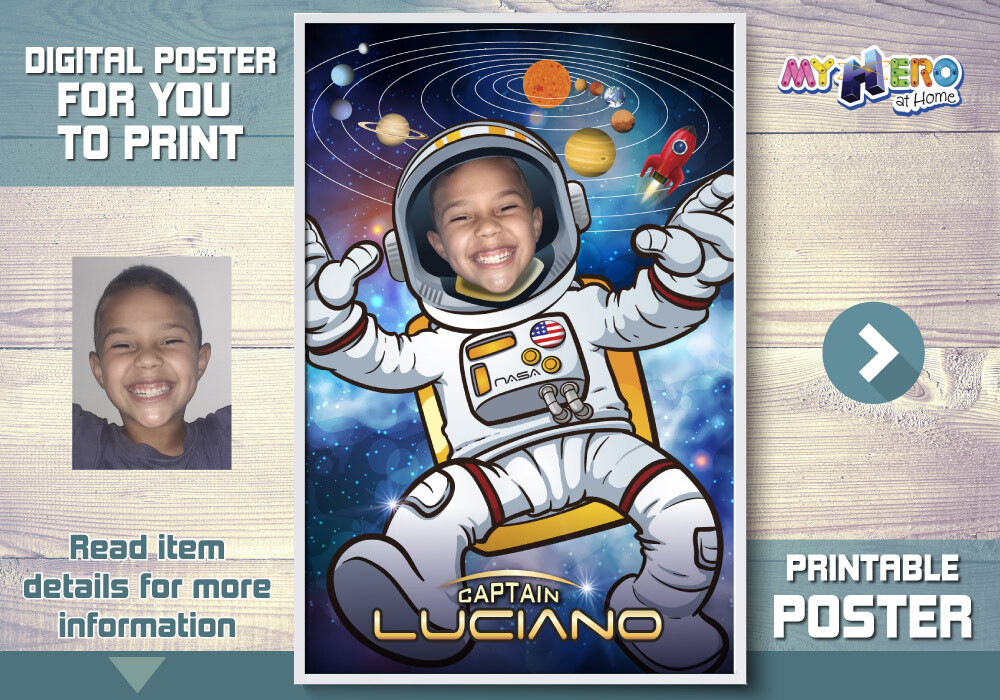 Afiche de Astronauta, Afiche Personalizado de Astronauta,  Decoración Astronauta, Fiesta Astronauta, Pared Sistema Solar. 359SP