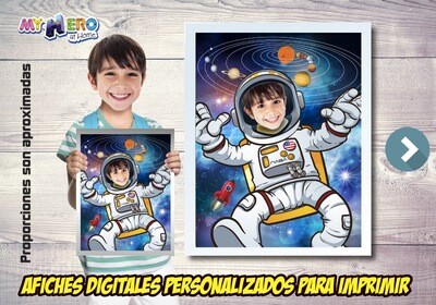 Afiche de Astronauta, Afiche Personalizado de Astronauta,  Decoración Astronauta, Fiesta Astronauta, Pared Sistema Solar. 493SP