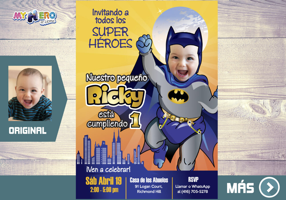 Baby Batman Invitación de Cumpleaños, Fiesta tema Batman,  Invitacion de Baby Batman, Cumple tema Batman. 060SP