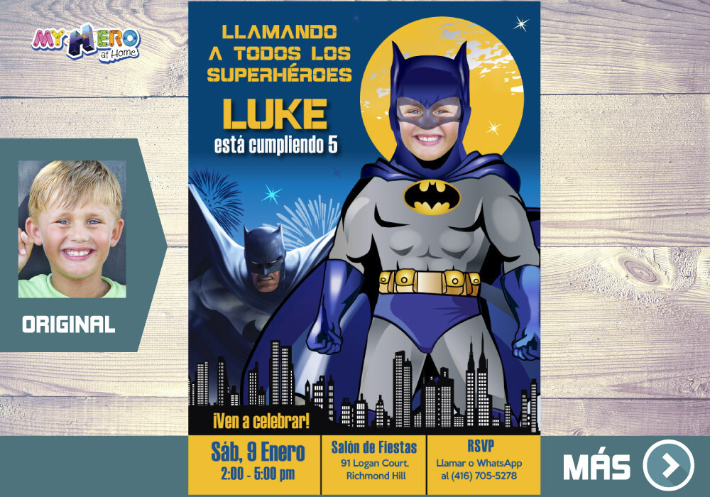 Batman Invitación de Cumpleaños, Fiesta tema Batman, Invitacion de Batman, Cumple Batman Clasico. 061SP