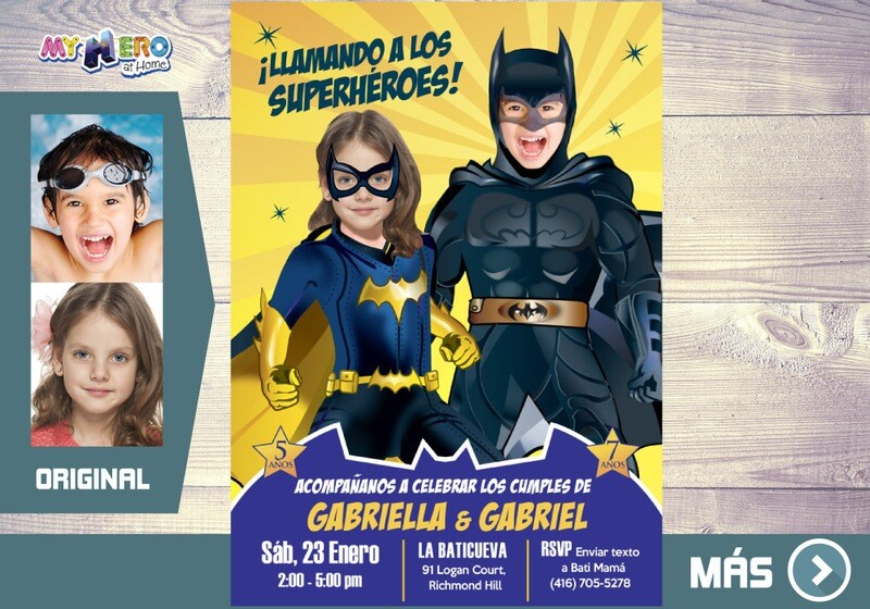 Batman de Batman y Batichica, Fiesta de Batman y Batichica, Invitacion Digital Ciudad Gotica, Cumple Batman y Batichica. 297SP
