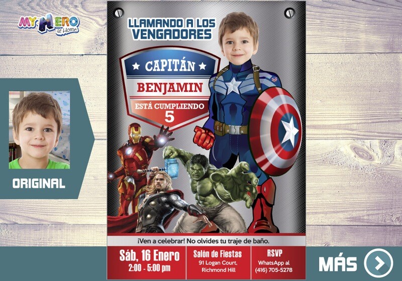 Fiesta tema Capitan America, Capitan America Invitacion de Cumpleanos, Invitacion Capitan America, Capitan America Digital. 077SP2