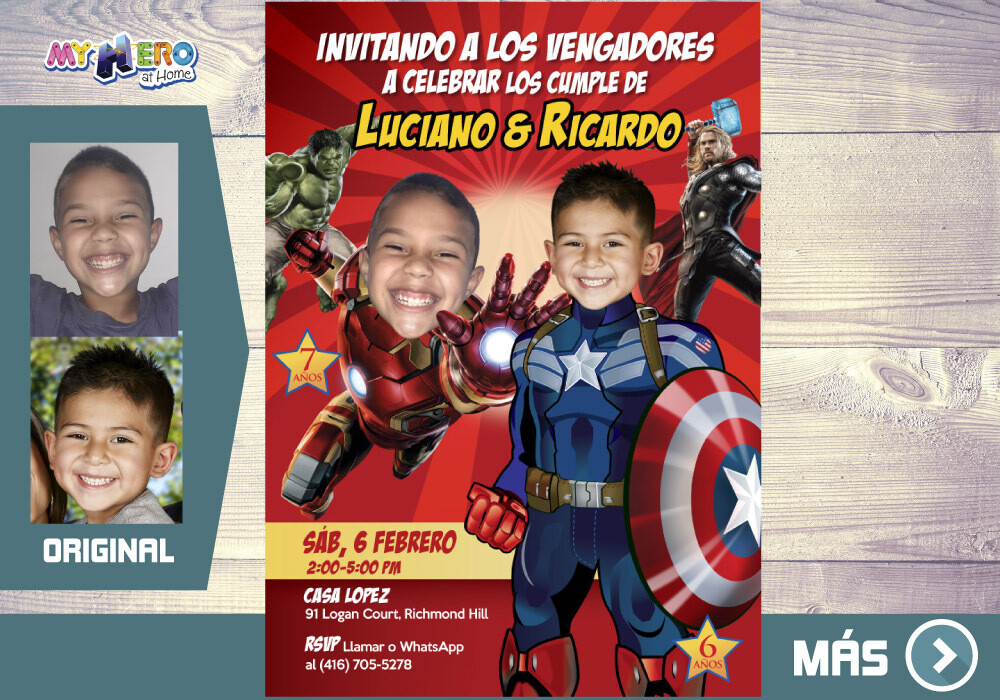 Iron Man y Capitan America Invitacion, Avengers Invitacion de Cumpleanos, Fiesta Iron Man y Capitan America. 079SP