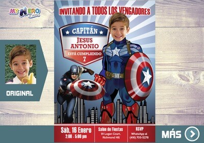 Capitan America Invitacion de Cumpleanos, Fiesta tema Capitan America, Invitacion Capitan America, Capitan America Digital. 075SP