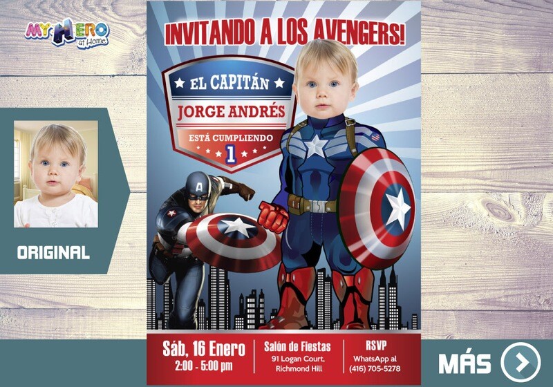 Bebe Capitan America Invitacion Cumpleanos, Fiesta tema Bebe Capitan America, Invitacion Bebe Capitan America, Primer Cumple Capitan America. 075BSP