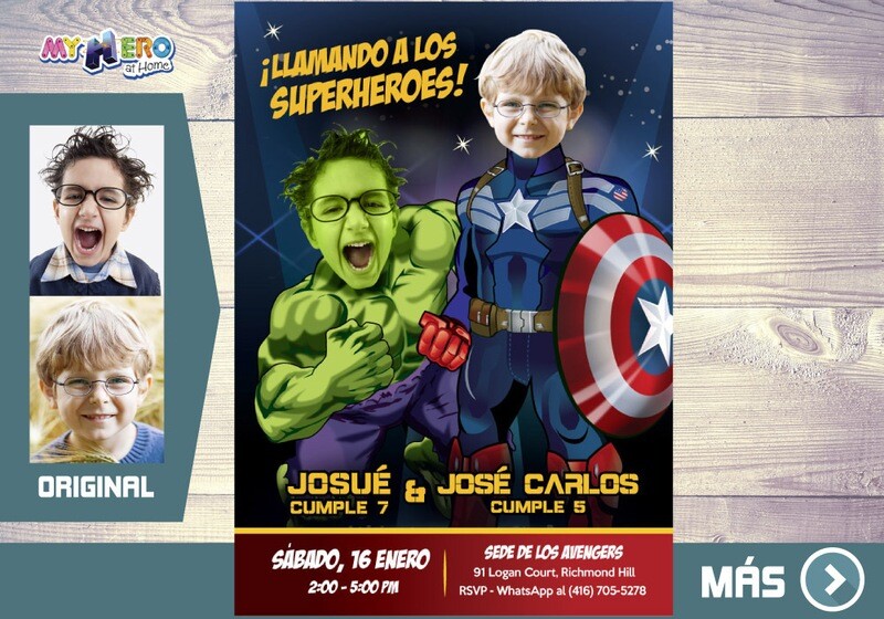 Capitan America y Hulk Invitacion, Avengers Invitacion de Cumpleanos, Fiesta Hulk y Capitan America. Avengers Digital. 169SP