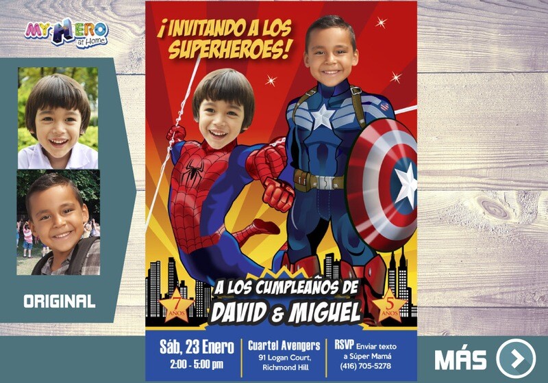 Capitan America y Spider-Man Invitacion, Avengers Invitacion de Cumpleanos, Fiesta Spider-Man y Capitan America. Avengers Digital. 197SP