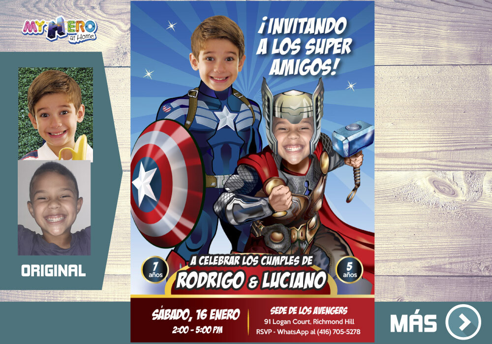 Capitan America y Thor Invitacion, Avengers Invitacion de Cumpleanos, Fiesta Thor y Capitan America. Avengers Digital. 240SP