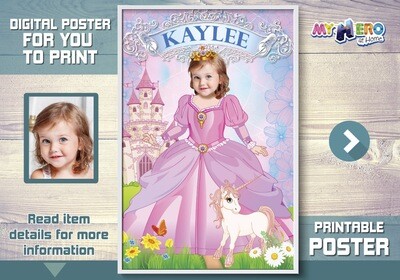 Princess Poster, Pink Princess Poster, Princess Unicorn Poster, Princess Decor, Princess Wall, Custom Princess Gifts. 514