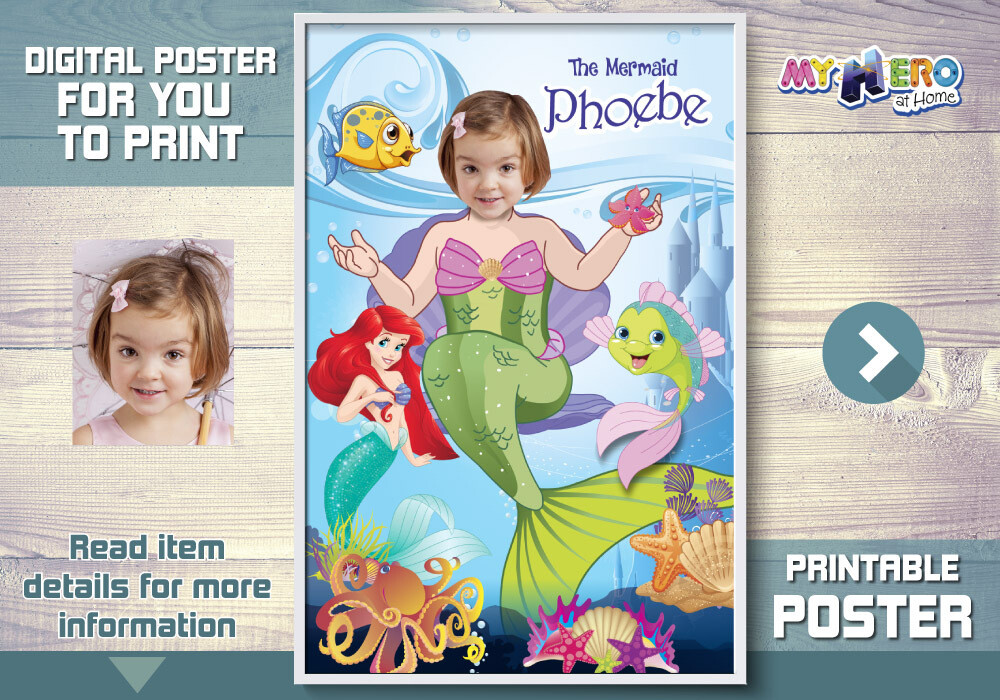 Little Mermaid Poster, Mermaid Poster, Mermaid Decor, Mermaid Wall, Princess Ariel party Decor, Mermaid Art poster, Mermaid Gifts. 513