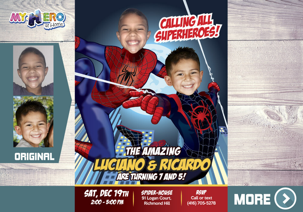 Spider-Man Siblings Birthday Invitation, Peter Parker and Miles Morales Birthday, Spiderman Siblings Birthday, Joint SpiderVerse Party. 402