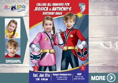 Joint Power Rangers Birthday Invitation, Siblings Power Ranger Party, Power Rangers girl and boy party, Rangers theme party. 519