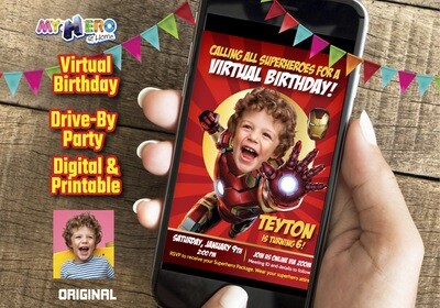 Iron man Virtual Birthday Invitation, Iron man Digital Invitation, Iron man Virtual Party, Iron Man drive By. 098CV