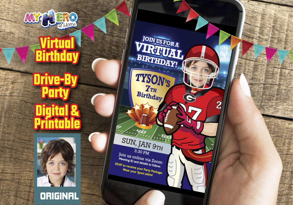 Football Digital Birthday Invitation, American Football Virtual Birthday, Football Drive By Party, Football Birthday Parade, 421CV