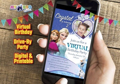 Frozen Virtual Birthday Invitation, Frozen Online Party, Frozen Digital Invitation, Frozen Drive By, Frozen Birthday Parade. 275CV