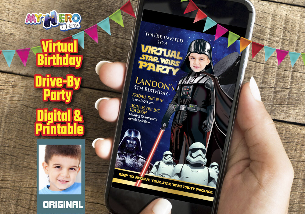 Darth Vader Virtual Birthday Invitation, Darth Vader Virtual Party Invitation, Darth Vader Drive By, Virtual Dark Side Party. 009CV