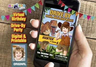 Dinosaurs Drive By Birthday, Dinosaurs Drive-By Party Invitation, Dinosaurs Birthday Parade, Dinosaurs Driveway Party. 208DB