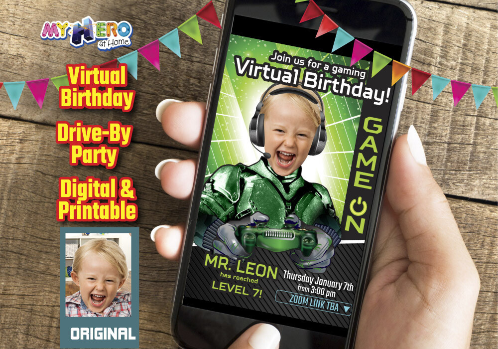 Video Gamer Virtual Birthday Invitation, Gamer Birthday Invitation, Game On Party, Calling all Gamers Party, Video Games Party. 432CV