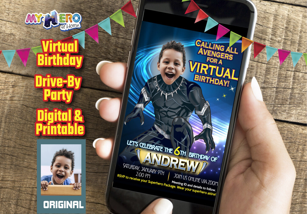 Black Panther Digital Invitation, Black Panther Virtual Birthday, Long Live the King, Wakanda Forever, Black Panther Drive By. 161CV