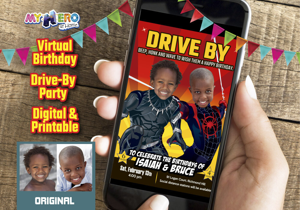 Miles Morales Black Panther Drive By Birthday, Spider-Verse Black Panther Digital Invitation, Joint Spider-Verse Black Panther Virtual 522DB