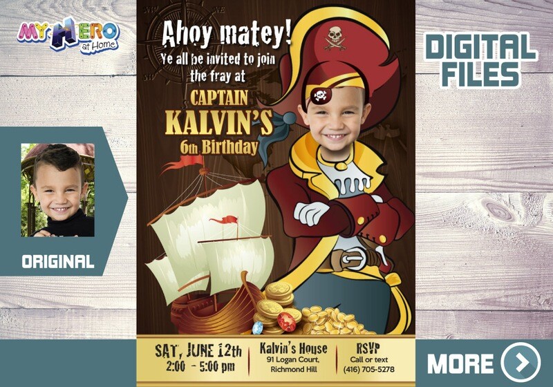 Pirate Birthday template Invitation with photo, Custom Pirate Party Invitation, Pirates Digital Invitation, Pirates online invitation. 227