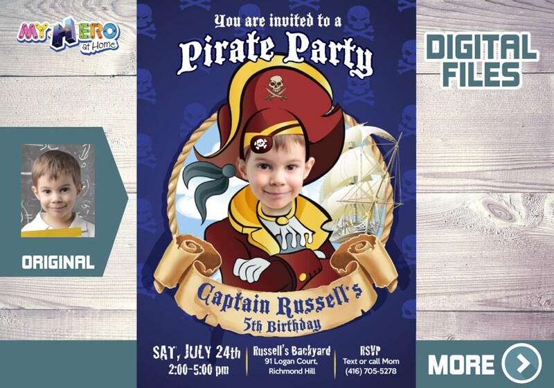 Pirate Birthday Invitation with photo, Custom Pirate Party Invitation, Pirates Digital Invitation, Pirates template invitation. 225