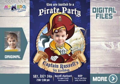 Pirate Birthday Invitation, Custom Pirate Party Invitation, Pirates Digital Invitation, Pirates Virtual Birthday, Pirates Party Parade. 225