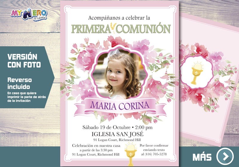 Invitacion para Primera Comunion para Ninas. 1era Comunion Invitacion. Invitacion 1era comunion. 383SP